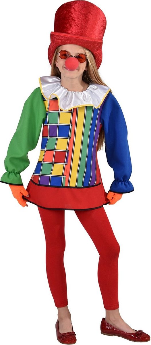Clown & Nar Kostuum | Kleurrijke Blouse Met Kraag Circus Meisje | Maat 104-116 | Carnaval kostuum | Verkleedkleding